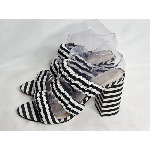 RAYE Shoes - Raye Revolve Mimi Striped Black Strappy Heeled Mules Womens Size 8.5